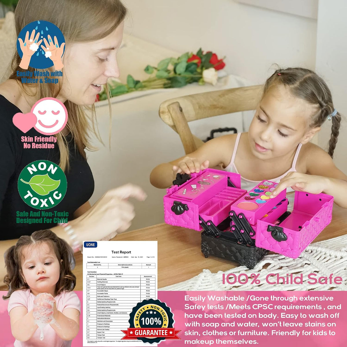 Kit de maquillaje para niñas – 52 piezas de maquillaje seguro y lavable para niños, kit de maquillaje real para niñas, kit de maquillaje para niñas con estuche de cosméticos, juguetes para niñas de 4