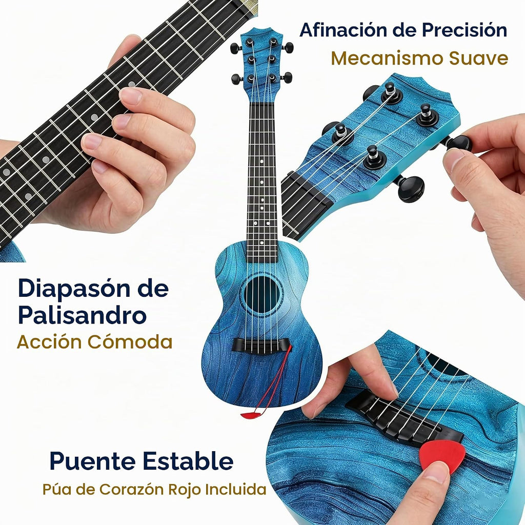 Ukelele de guitarra infantil para 3-5, 21 pulgadas, 6 cuerdas, azul