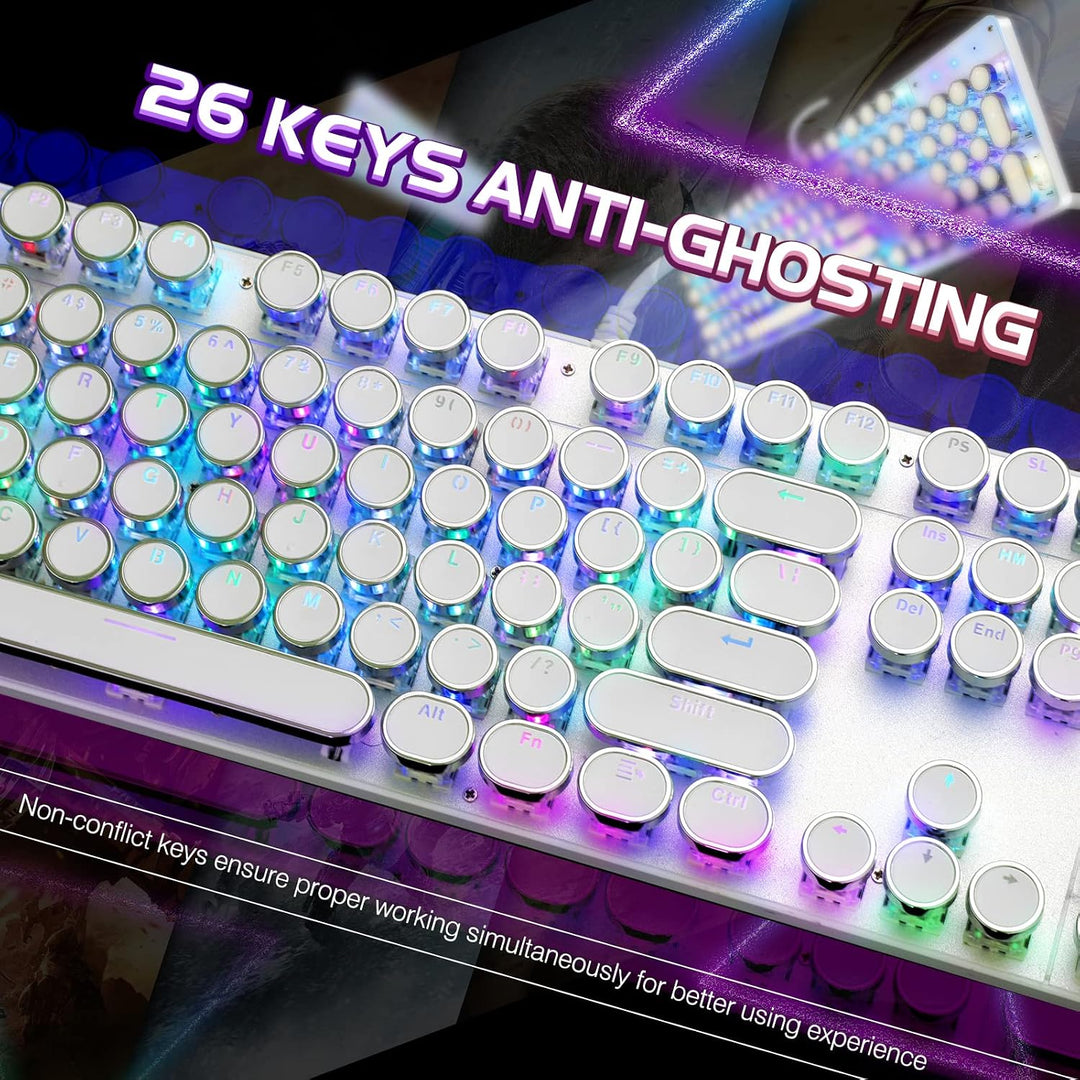 YSCP Teclado mecánico para juegos estilo máquina de escribir, retro...