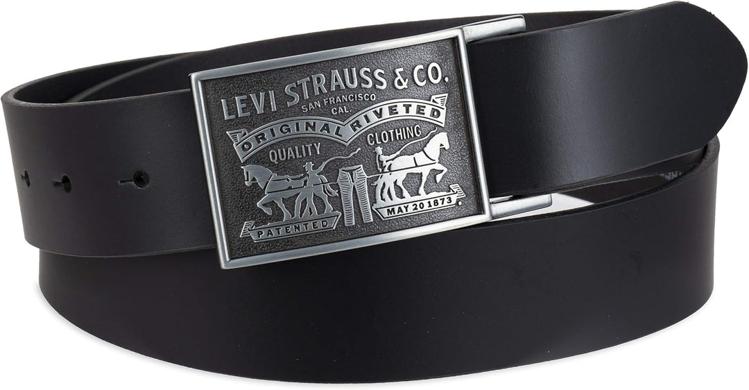 Levi's Cinturón de cuero para hombre con hebilla de placa extra...