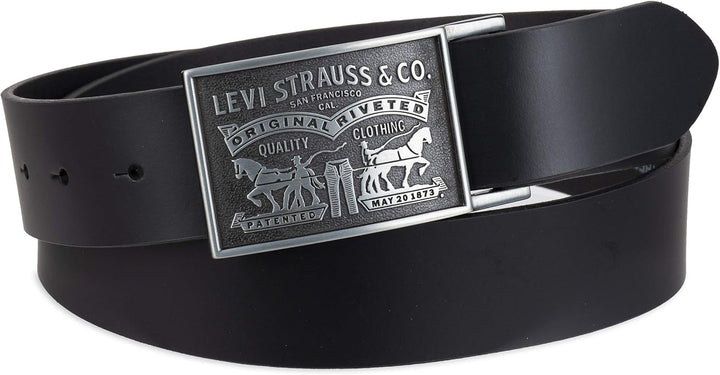 Levi's Cinturón de cuero para hombre con hebilla de placa extra...