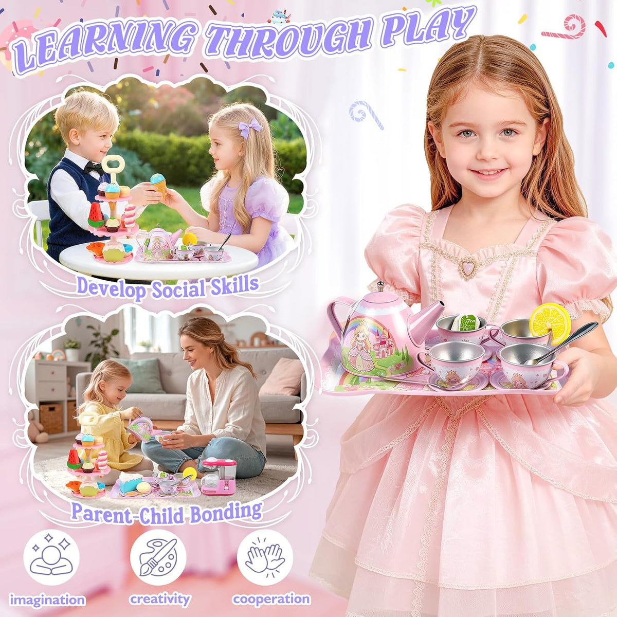 Juego de té de princesa con cafetera, juego de simulación para