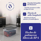 HOMZ Contenedor de plástico transparente con tapa gris de cierre seguro, 64