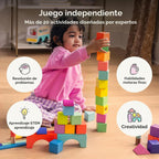 LOVEVERY | El Juego de Bloques | Bloques de Construcción de Madera Maciza y Formas + Caja de Almacenamiento de Madera, 70 Piezas, 18 Colores, Más de 20 Actividades, Juego de Bloques para Niños