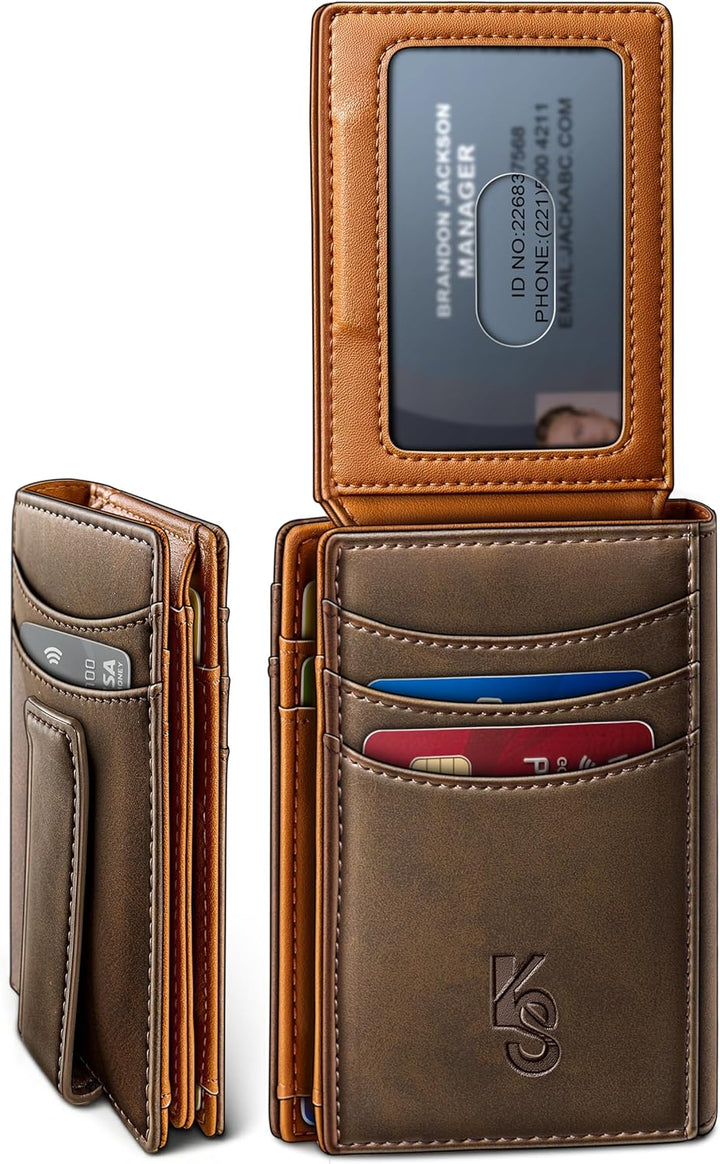 KEMISANT Billetera para hombre, delgada de cuero con clip para dine...