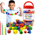 Blu Jay Cuentas de madera con cordones para niños pequeños de 1-3 y 3-5