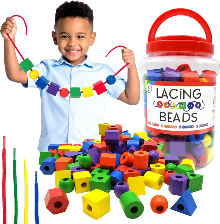 LMC Products Cuentas de madera con cordones para niños pequeños de...