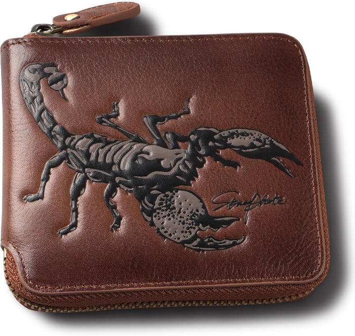skneephate Billetera con cremallera para hombre, de piel con bolsil...