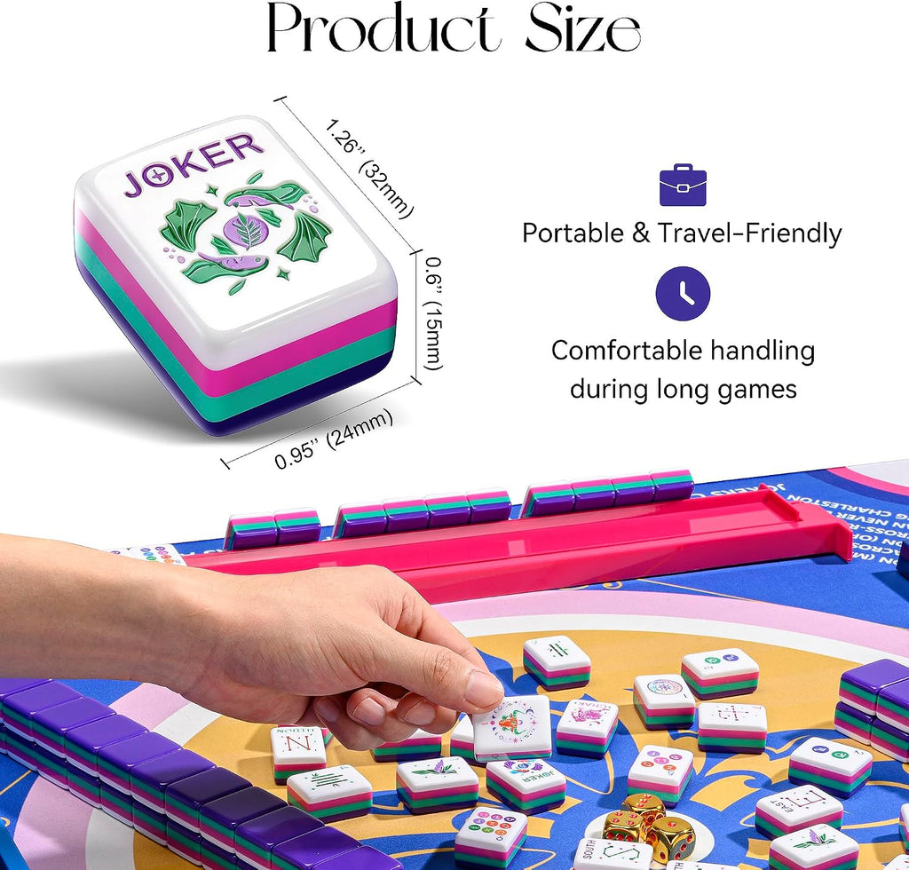 American Mahjong - Juego de azulejos de 160 azulejos acrílicos con 4 estantes y empujadores de azulejos Mahjong todo en uno, 12 diseños del zodiaco, colores de 4 capas, 100 fichas, 3 dados