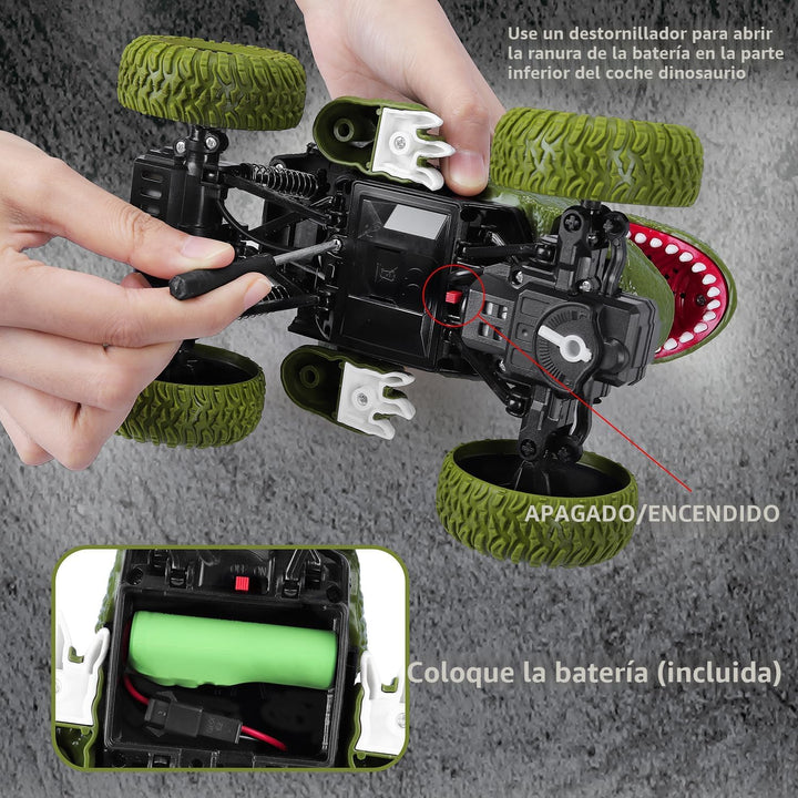 Auto de dinosaurio a control remoto para niños y niños, camión de d...