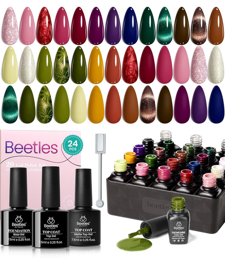 Beetles - Juego de esmaltes de uñas de gel de ojo de gato, 20 color...