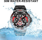 relojes de pulsera informales para hombre, diseño luminoso, cara grande, reloj negro de cuarzo de 30 ATM, regalos únicos para hombres.