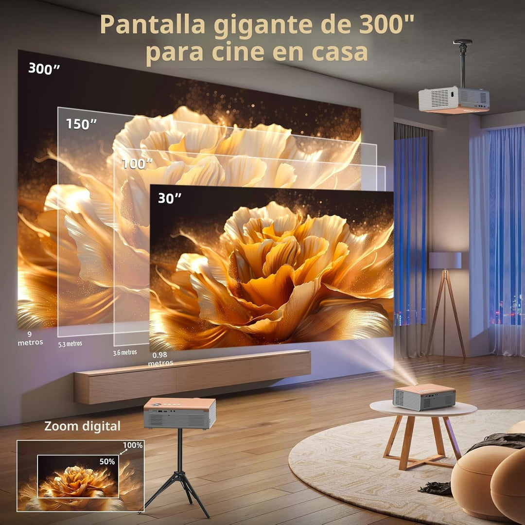 [Enfoque Eléctrico \/ Alto Brillo] Proyector con WiFi y Bluetooth,...