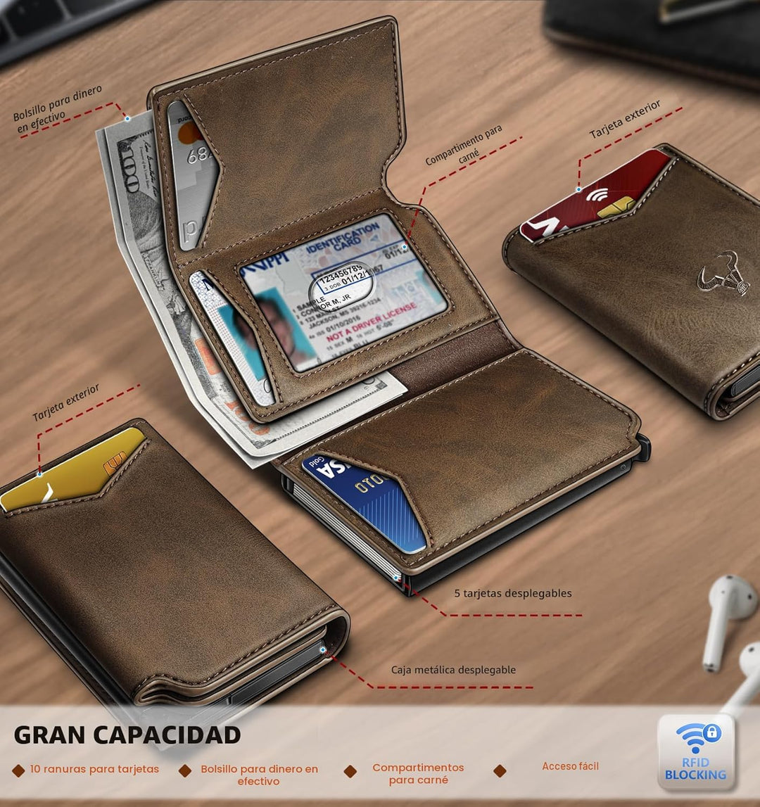 BULLIANT Billetera de cuero para hombre, tarjetero con clip para di...