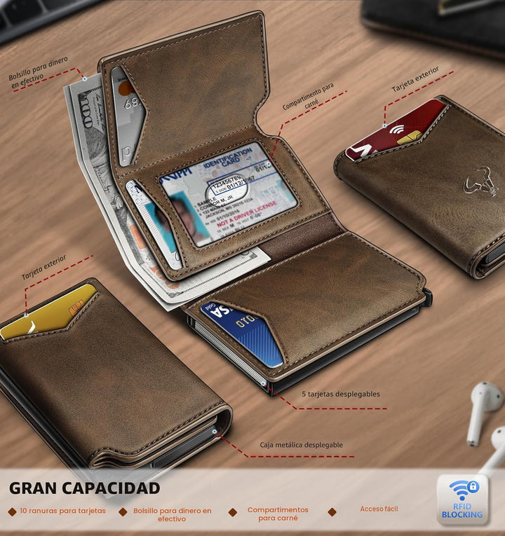 BULLIANT Billetera de cuero para hombre, tarjetero con clip para di...