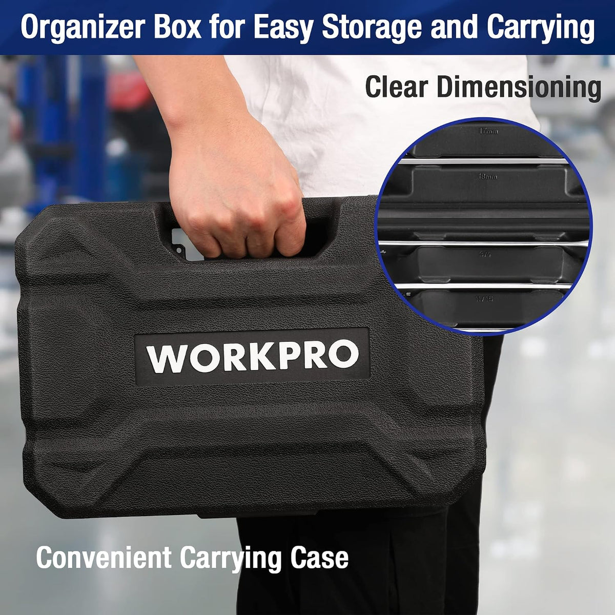 WORKPRO - Juego de 22 llaves combinadas de trinquete con caja de