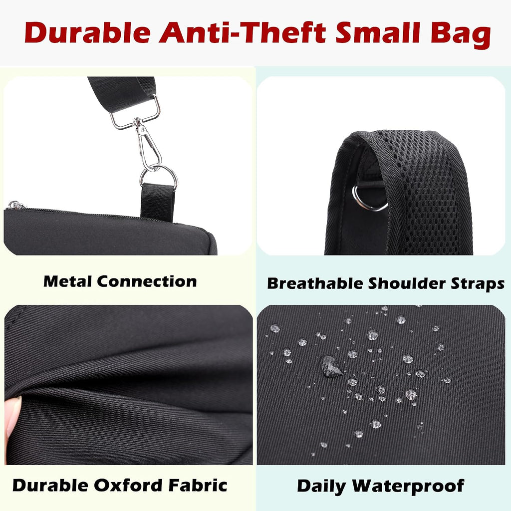Bolso bandolera pequeño antirrobo con bloqueo RFID y cierre de cremallera