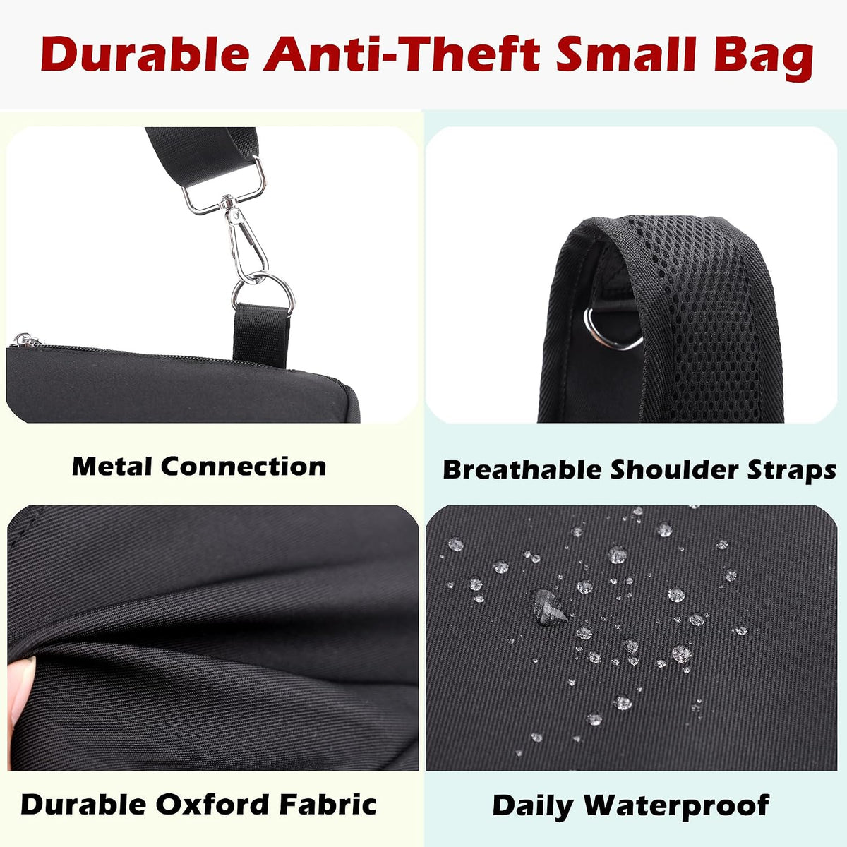Bolso bandolera pequeño antirrobo con bloqueo RFID y cierre de cremallera