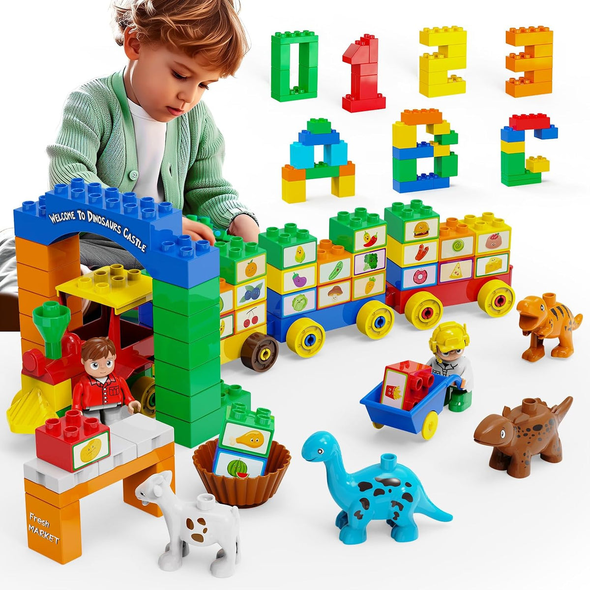 Building Blocks Set para Toddlers 3-5 con Cars & Train Theme