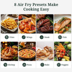 Freidora de aire, freidora de aire de 6.34 cuartos de galón con ventana de visión, 8 preajustes de alimentos con calor máximo de 400 °F para freír con aire, asar, recalentar, hornear