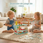 Juego de mesa de madera para contador de helados para niñas pequeñas, Play Store, juguete de simulación, accesorios de cocina con dinero y moneda falsos, regalos de cumpleaños de Navidad para niños de más de 3 años (verde)