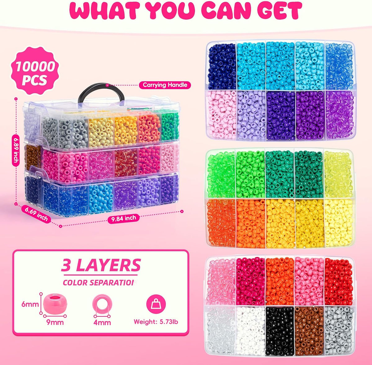 10000 cuentas de poni a granel, 30 colores para hacer pulseras