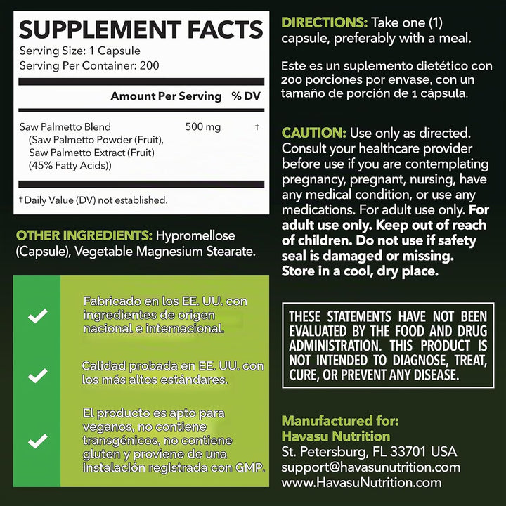 Saw Palmetto - Suplemento para la salud de la próstata para hombres...