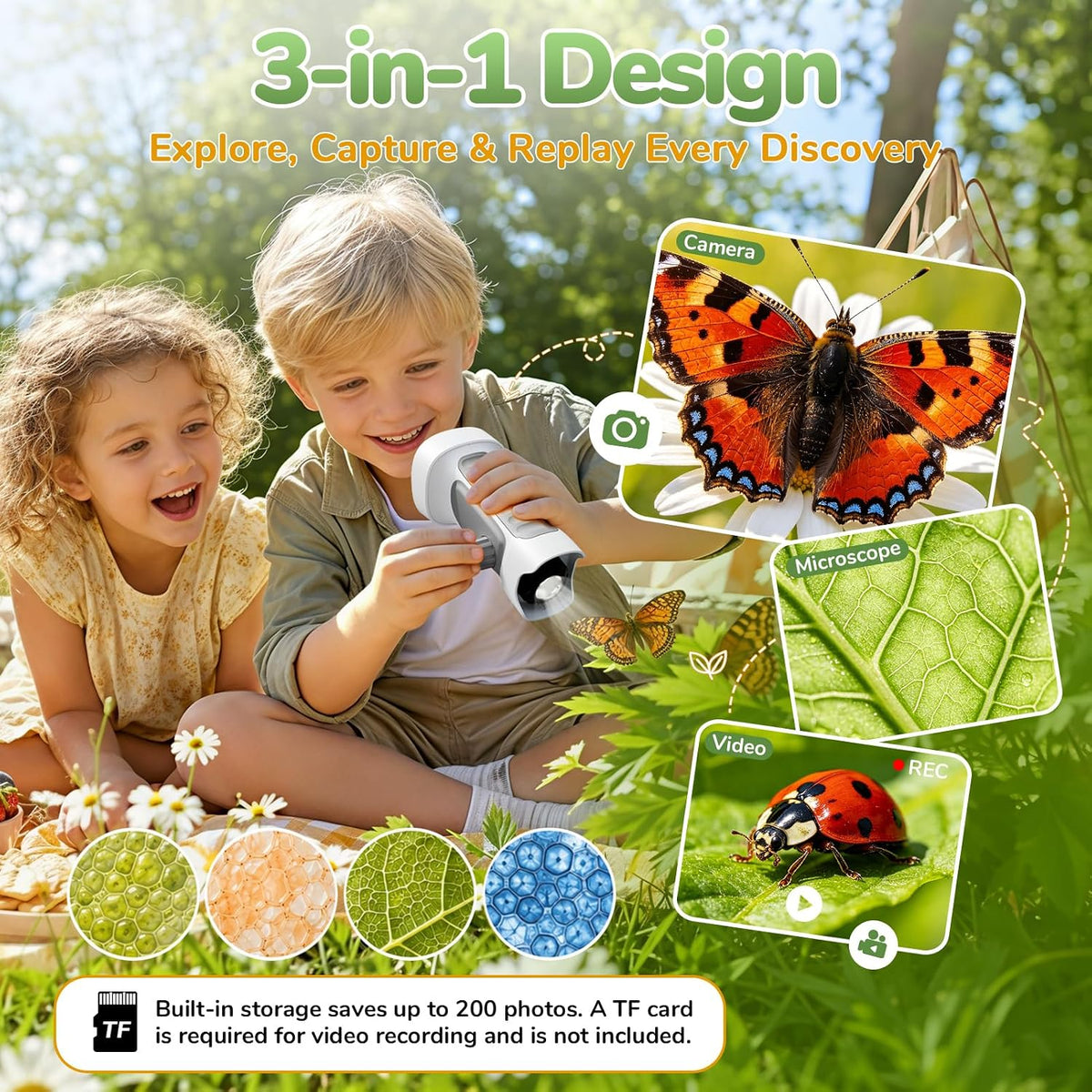 Microscopio digital de mano 1000X para niños con pantalla IPS de 2,4"