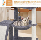 YOUPET - Árbol para gatos con poste rascador para gatos de interior, torre para gatos con tabla de rascar y bolas de juguete divertidas, torre de árbol para gatos con hamaca acogedora, gris