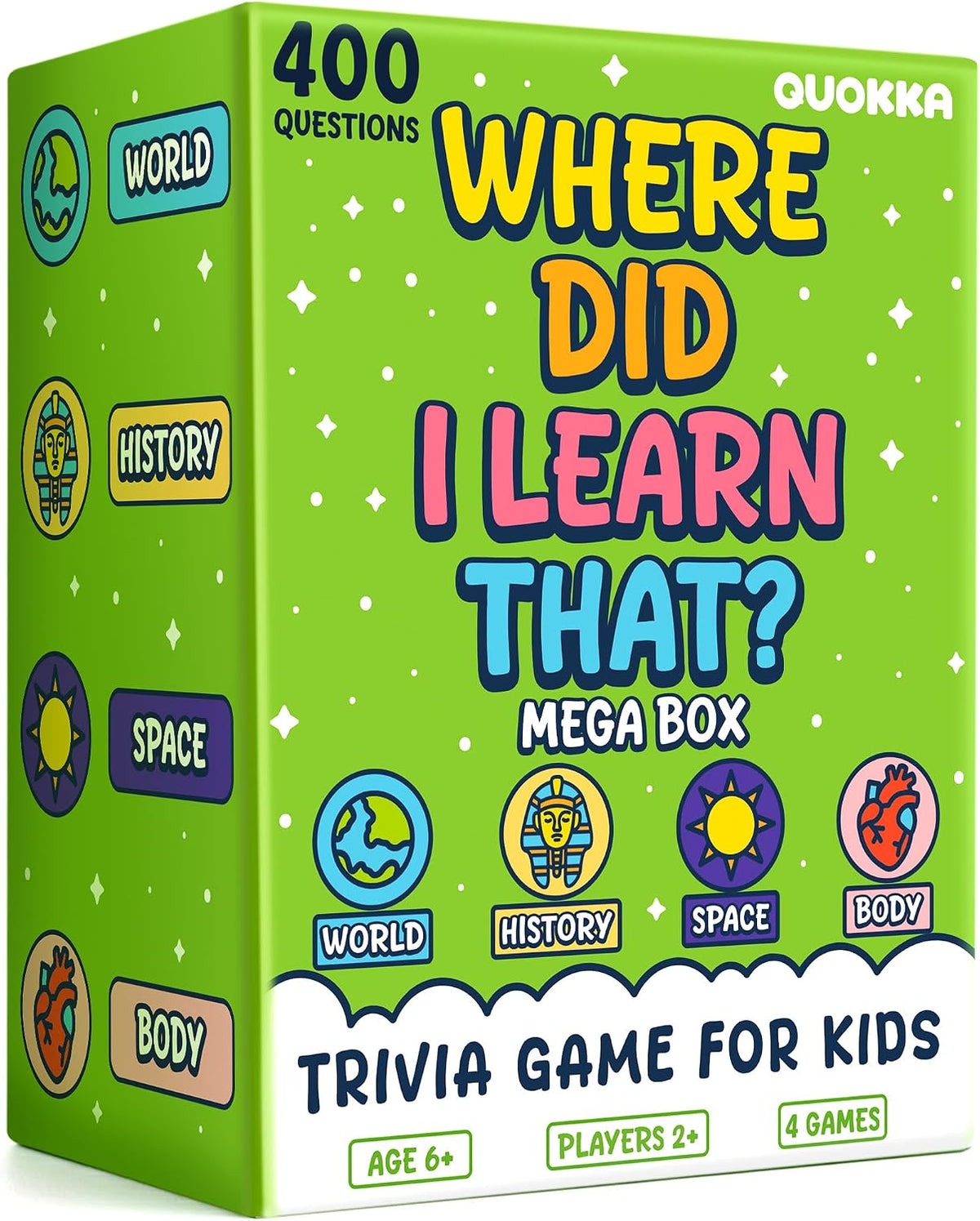 Quokka Juegos de preguntas para niños - 4 Set Mundo, Espacio, Historia y