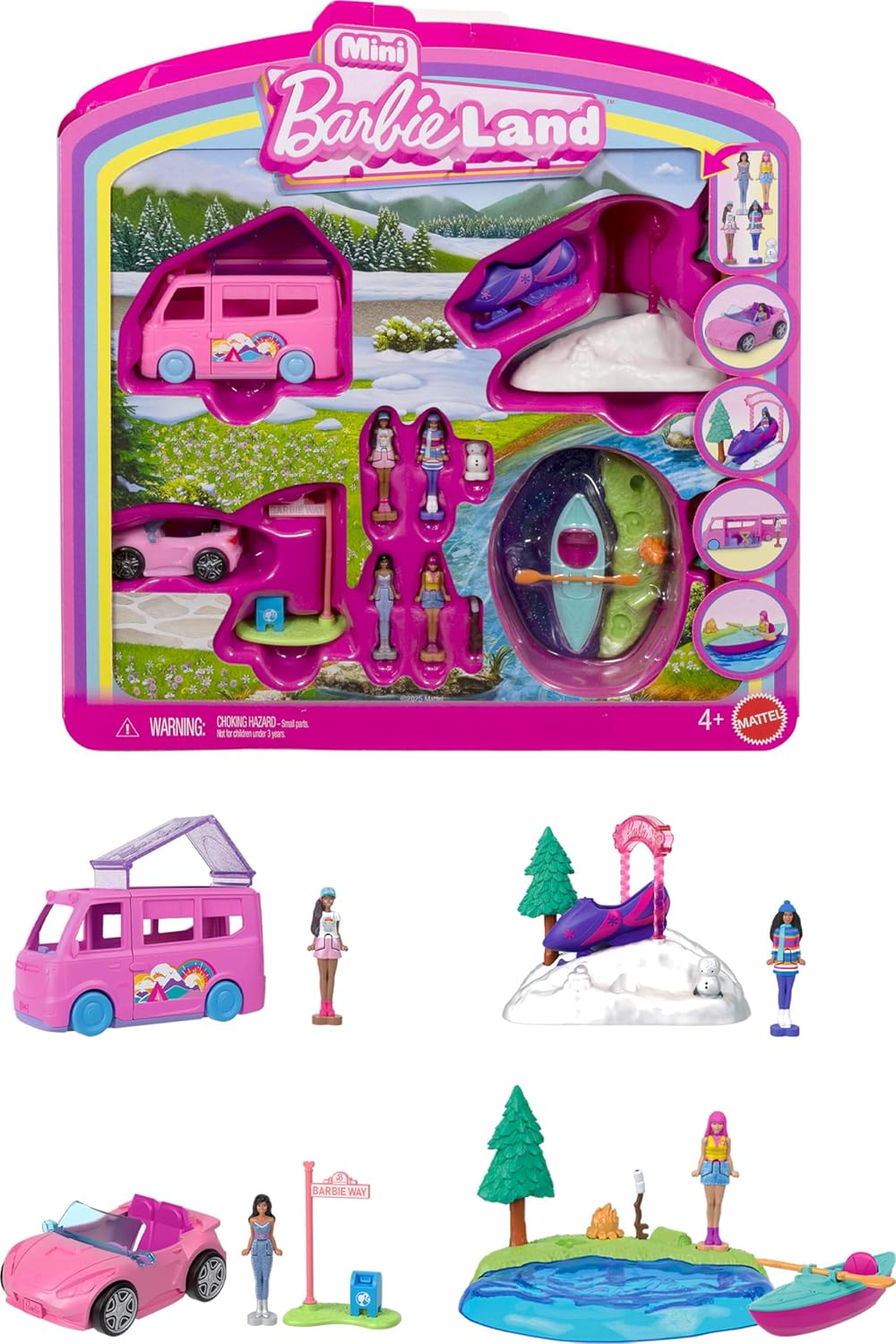 Barbie Mini BarbieLand - Set de muñecas y vehículos de juguete de 4...
