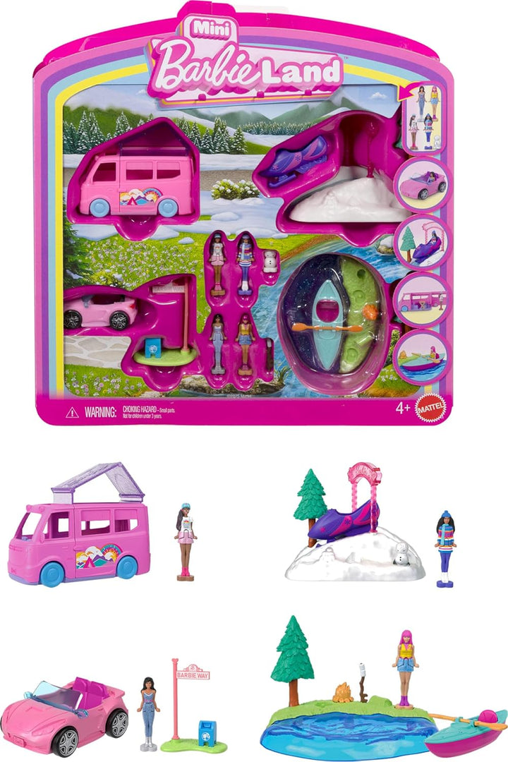 Barbie Mini BarbieLand - Set de muñecas y vehículos de juguete de 4...