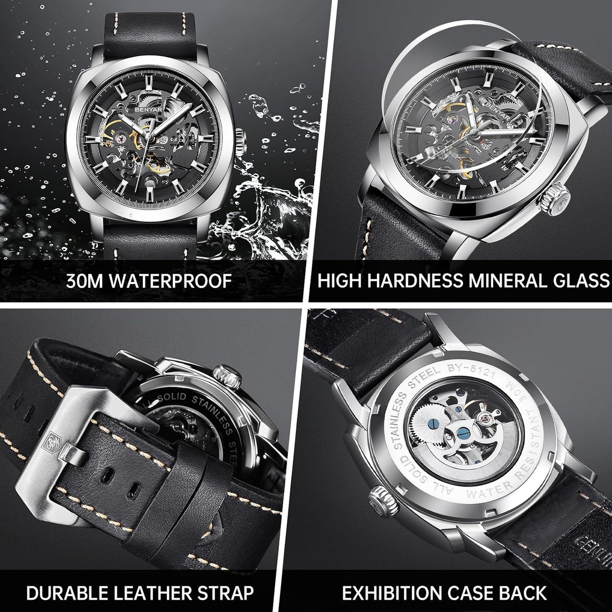 BENYAR Reloj Automático Mecánico de Esqueleto para Hombre de Vestir