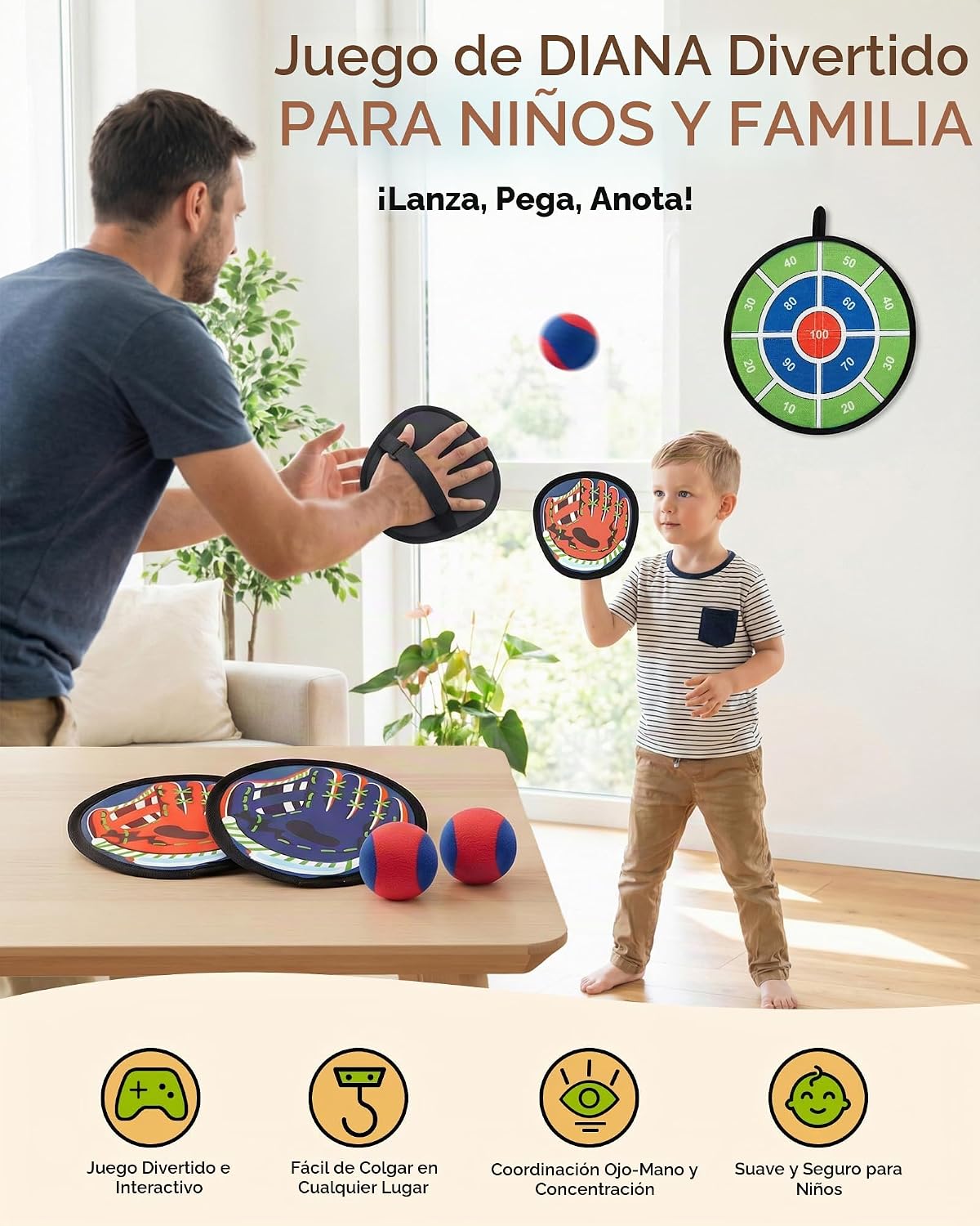 Juego de pelota para lanzar y atrapar, guante de béisbol 2 en 1 para niños pequeños y tablero objetivo, juguete pegajoso para atrapar juguetes al aire libre, juegos al aire libre, patio trasero, playa