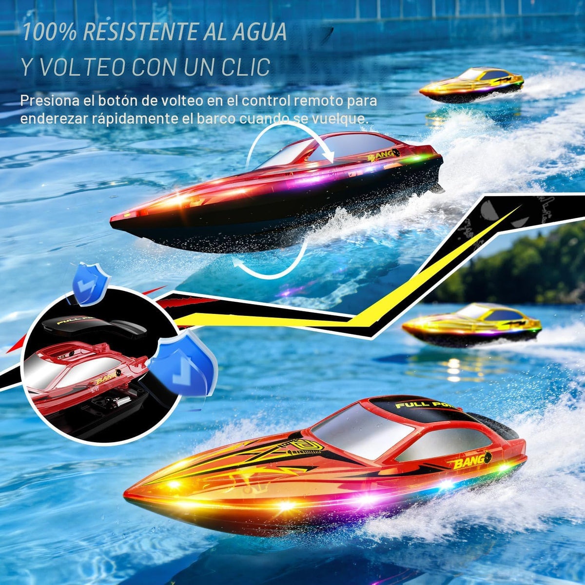 DEERC Paquete de 2 barcos RC para niños, 120 minutos de funcionamiento, 7