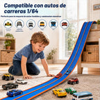 Pistas flexibles de 15 pies de pista de carreras flexibles para niños, juego de pista de auto de bricolaje con autos de rebote 1/64, pistas de carreras enrollables portátiles con ventosas fuertes