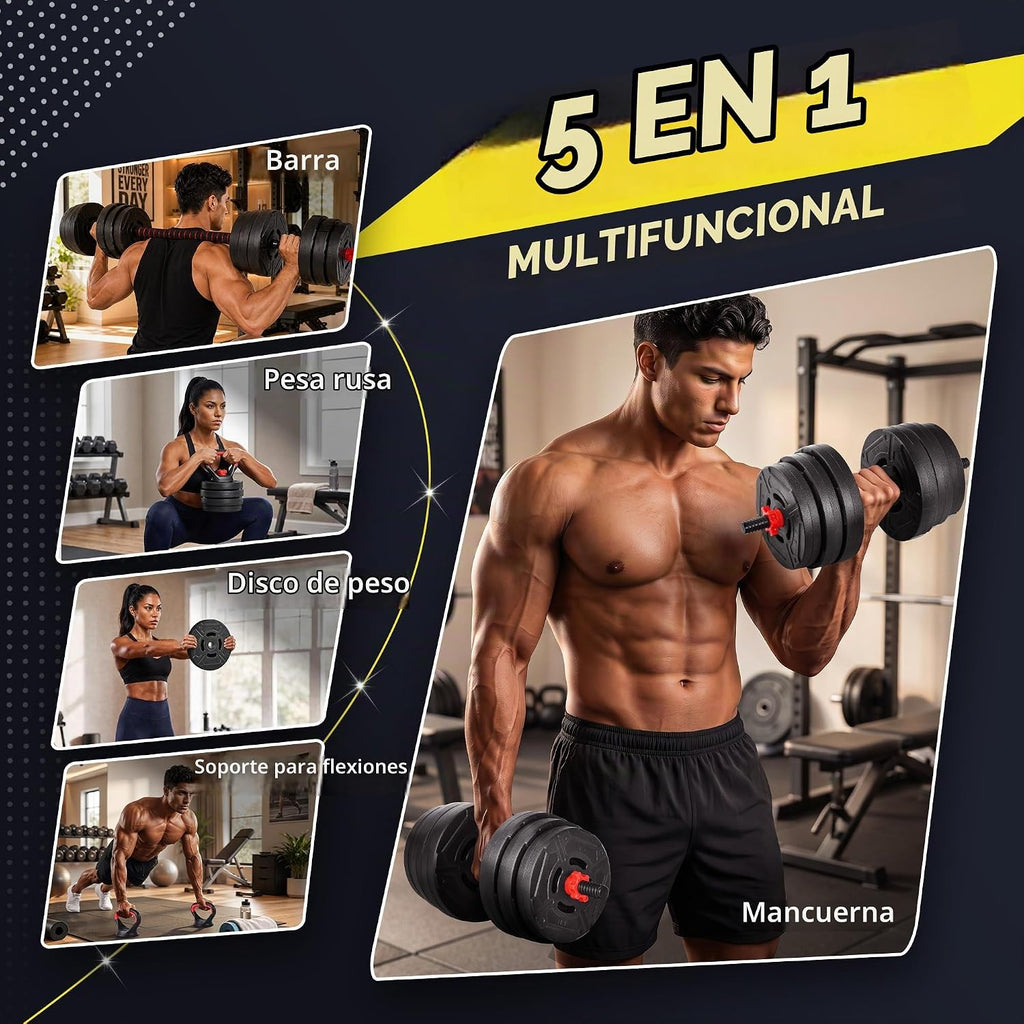 HulkFit Juego de mancuernas ajustables, juego de pesas libres de 40/60 libras con conector, juego de mancuernas 5 en 1 utilizado como barra, pesas rusas, soporte de levantamiento de pesas, placas de
