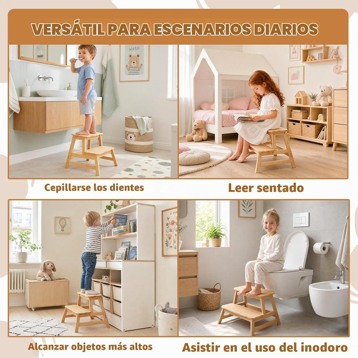 COSYLAND Taburete para niños pequeños, baño, cocina, taburete de 2 pasos