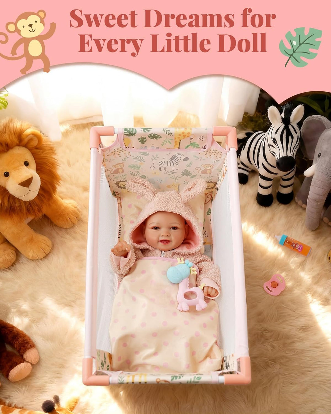 BABESIDE 7 piezas de cuna para muñecas de 18 pulgadas, cama de muñe...