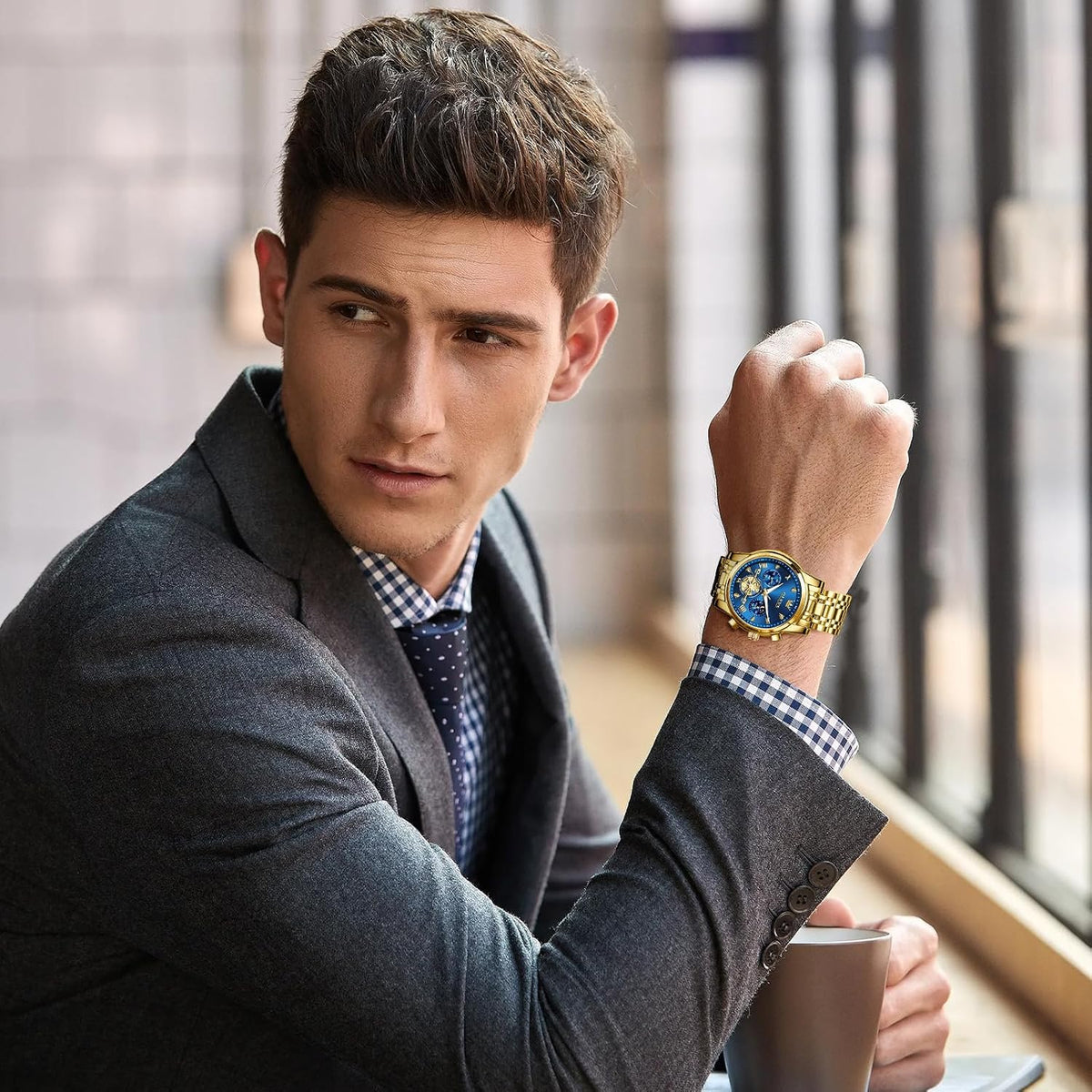 OLEVS Relojes para Hombre Lujo Acero Inoxidable Cara Grande Cronógrafo Vestir