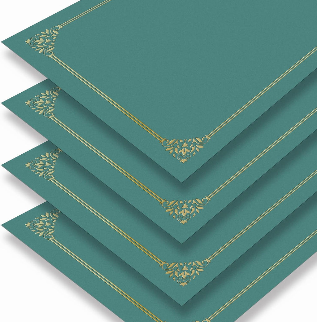 Soportes verdes para certificados de 8.5 x 11 pulgadas, 100 unidades – Se utilizan como carpetas de certificados de premio con borde de lámina dorada para certificados, premios, documentos y