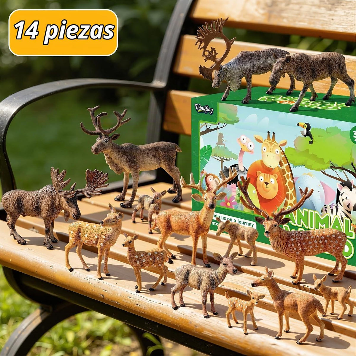 Juego de 14 figuras familiares de ciervos, juguetes realistas de