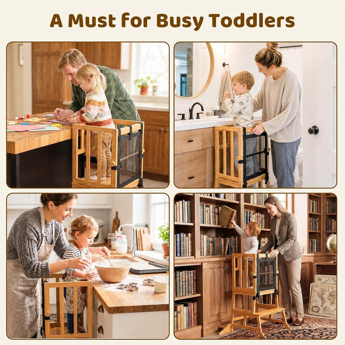COSYLAND Taburete de cocina para niños pequeños, 1.5-3 años, natural