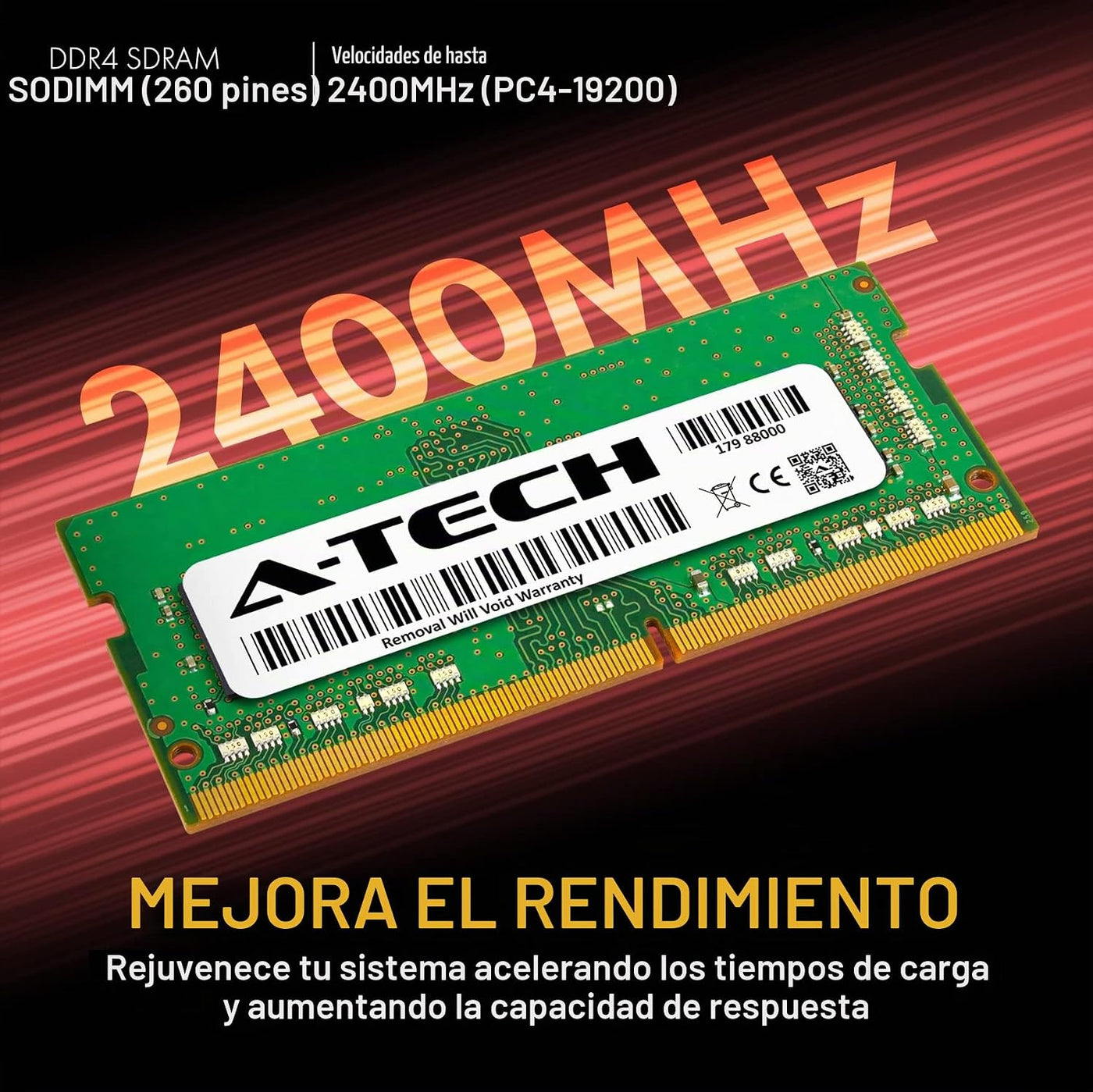 A-Tech 8 GB DDR4 2400 MHz SODIMM PC4-19200 (PC4-2400T) CL17 Módulo...