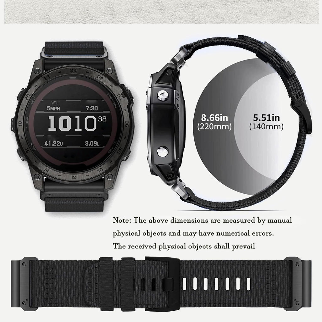 Correas de reloj de nailon resistentes de repuesto de 0.866 in/1.024 in compatibles con conectores Garmin Fenix 8/7X/6X/5X/Forerunner/Approach/MARQ/quatix/D2 Series