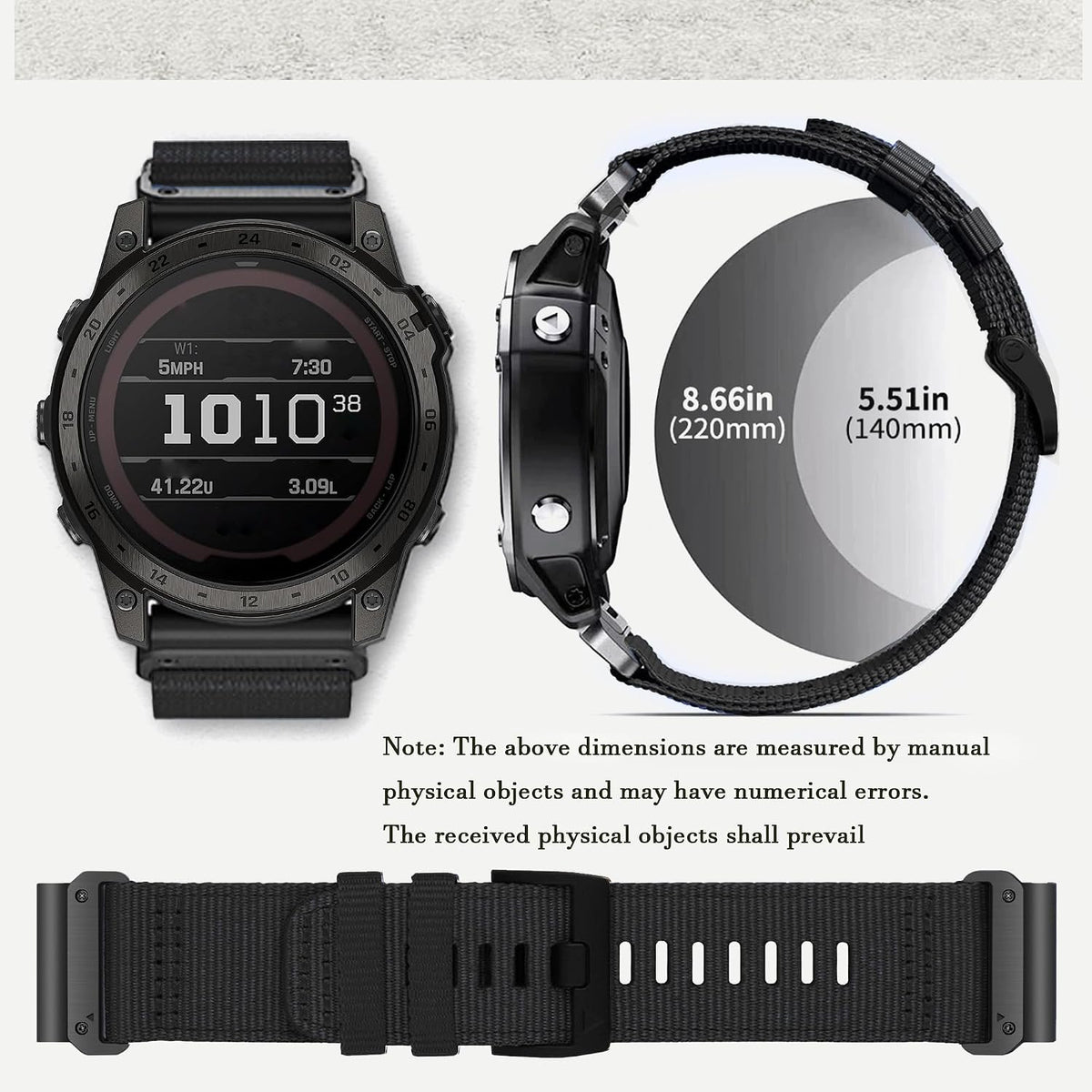 Correas de reloj de nailon resistentes de repuesto de 0.866 in/1.024 in compatibles con conectores Garmin Fenix 8/7X/6X/5X/Forerunner/Approach/MARQ/quatix/D2 Series