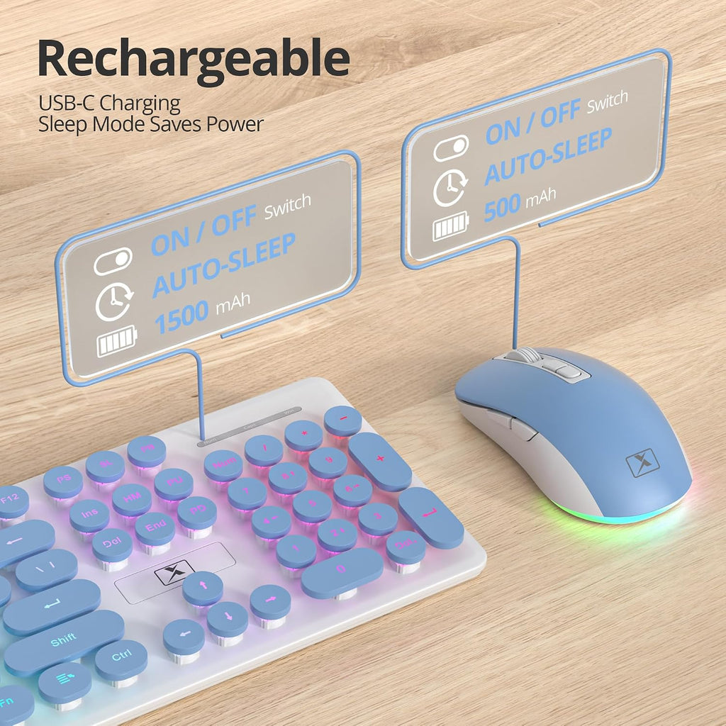 Vumilstek Teclado y mouse inalámbricos retroiluminados, máquina de...