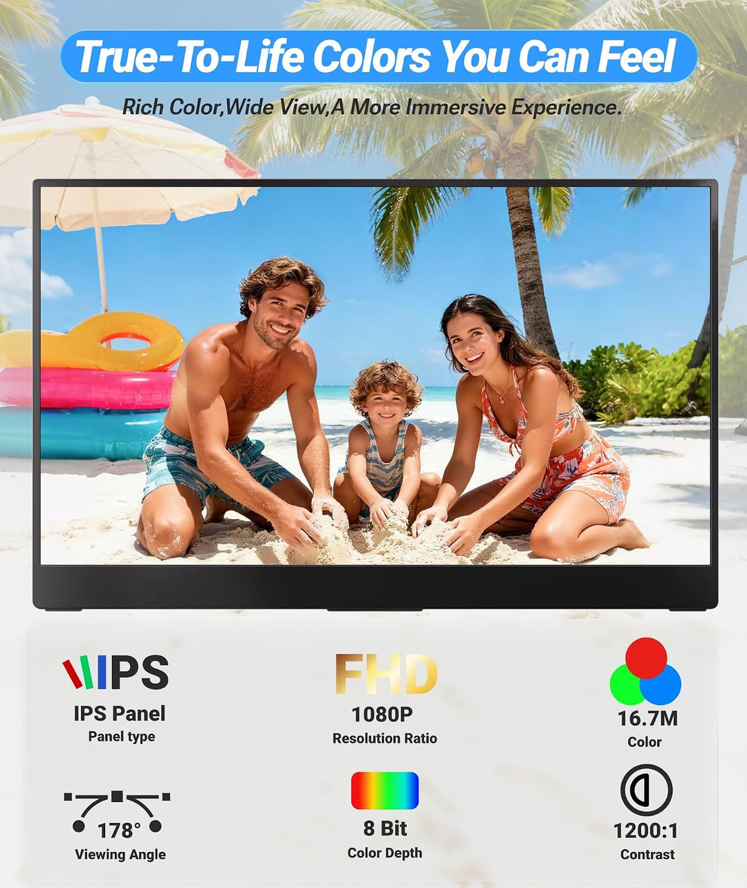 Ingnok Monitor portátil para portátil, extensor de pantalla USB C d...