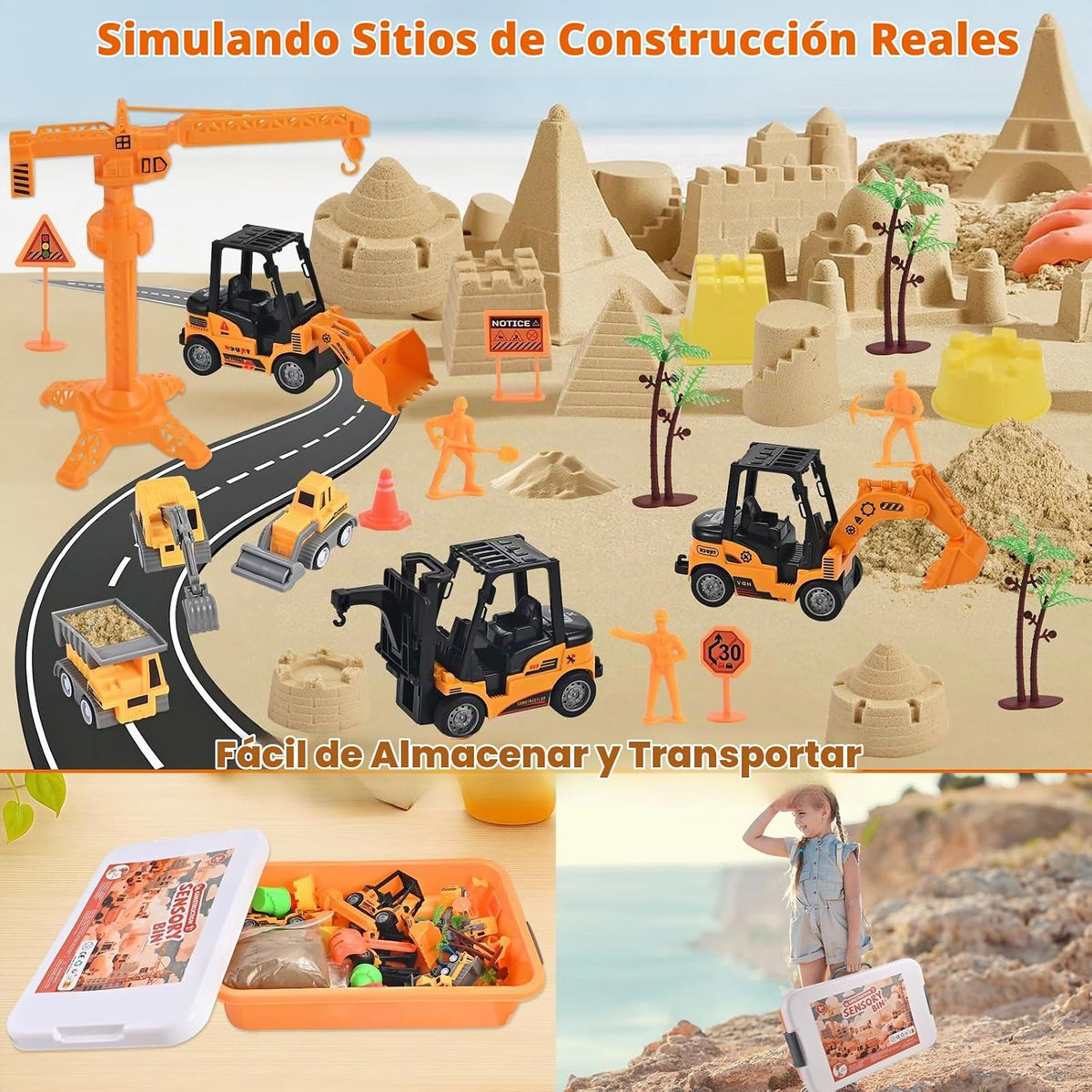Faburo - Kit de construcción de arena de 34 piezas, juguete sensorial para niños pequeños