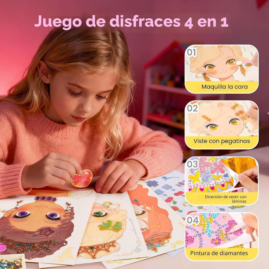 Jar Melo Princess Glam Magic Kit, 4-en-1 Makeup y Craft Book para Girls